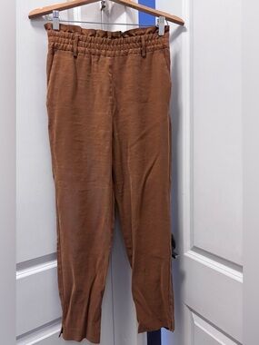 Zara Brown Elastic-Waist Tapered Chinos